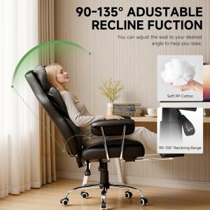 COMHOMA Silla de oficina grande y alta, silla de juegos de cuero con reposapiés, silla de oficina ergonómica ejecutiva con soporte lumbar de resorte de bolsillo y con reposabrazos suaves fijos hacia afuera