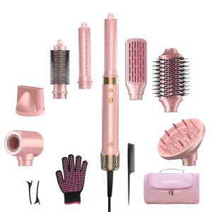StyleVibe 8-in-1 Air Styler, Hair Dryer & Blow Dryer Brush with Travel Case - Auto Wrap Curls (L/R), Fast Drying, Thermal Round Brush for Smooth Blowouts & Frizz-Free Volume, No Heat Damage