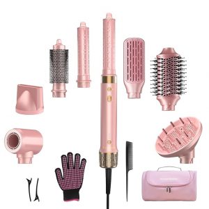 StyleVibe 8-in-1 Air Styler, Hair Dryer & Blow Dryer Brush with Travel Case - Auto Wrap Curls (L/R), Fast Drying, Thermal Round Brush for Smooth Blowouts & Frizz-Free Volume, No Heat Damage