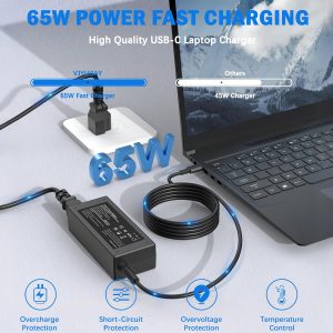 Universal 65W USB C Laptop Charger Compatible with HP chromebook Lenovo Dell Acer Asus Samsung Google Computer Type C Power Adapter