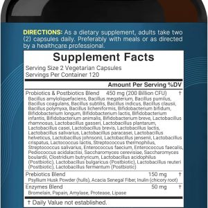 NatureBell Probiótico 200 mil millones de UFC – 40 cepas por porción | 240 cápsulas vegetales con prebióticos y probióticos – Complejo de espectro completo con enzimas – Probióticos diarios para mujeres y hombres