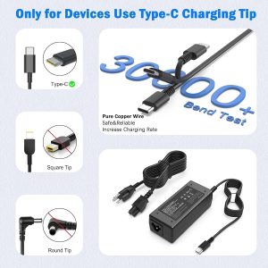 Universal 65W USB C Laptop Charger Compatible with HP chromebook Lenovo Dell Acer Asus Samsung Google Computer Type C Power Adapter