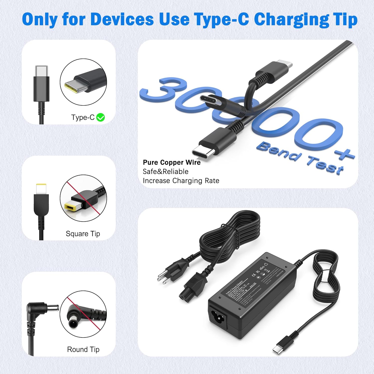 Universal 65W USB C Laptop Charger Compatible with HP chromebook Lenovo Dell Acer Asus Samsung Google Computer Type C Power Adapter