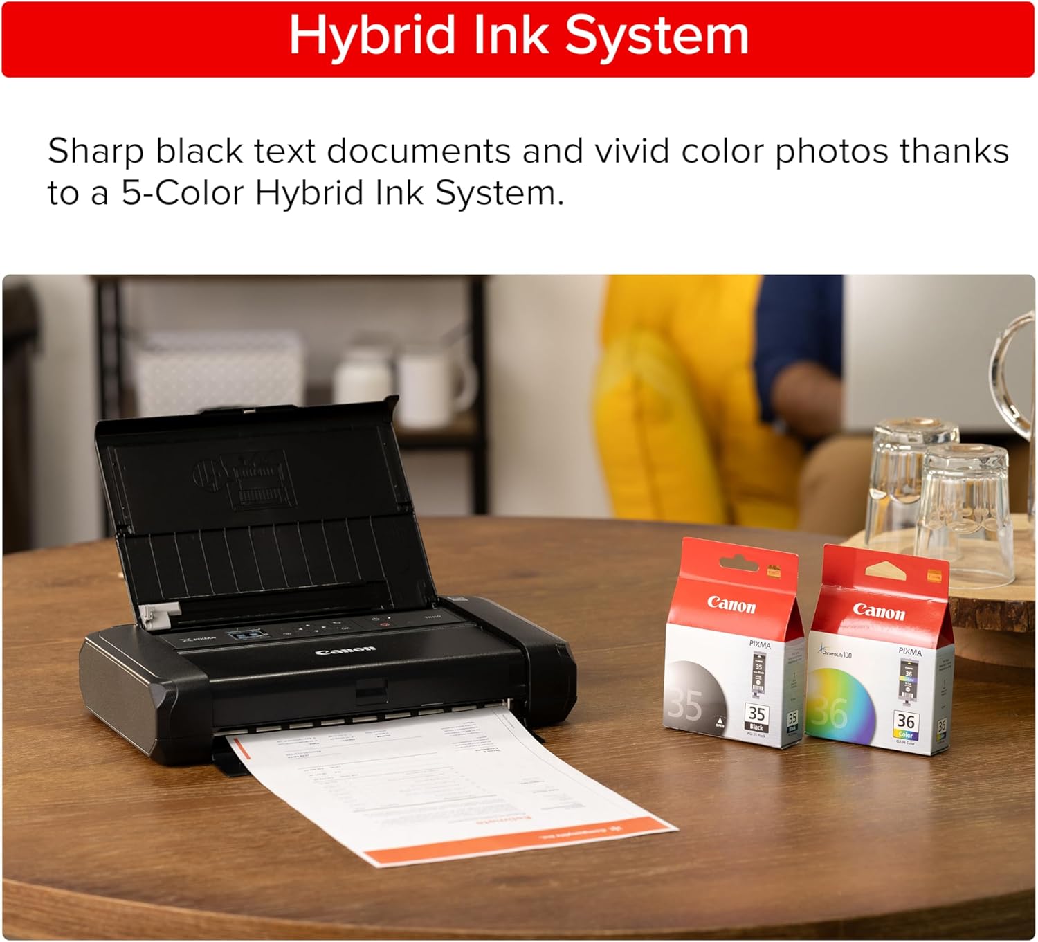 Canon PIXMA TR160 Impresora portátil inalámbrica, bandeja de papel de 50 hojas y pantalla de 1.44 pulgadas