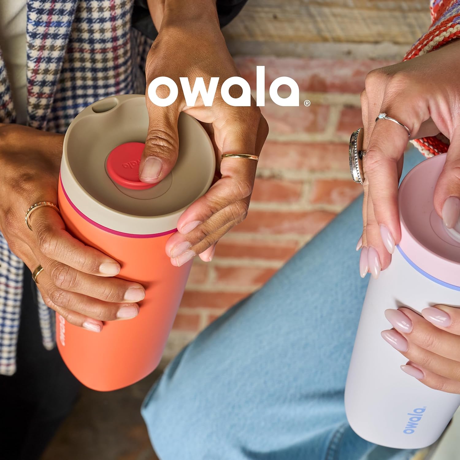 Owala SmoothSip Slider - Vaso de café aislado de acero inoxidable, taza de café helado reutilizable, taza de viaje para café caliente, libre de BPA, 12 onzas, vainilla