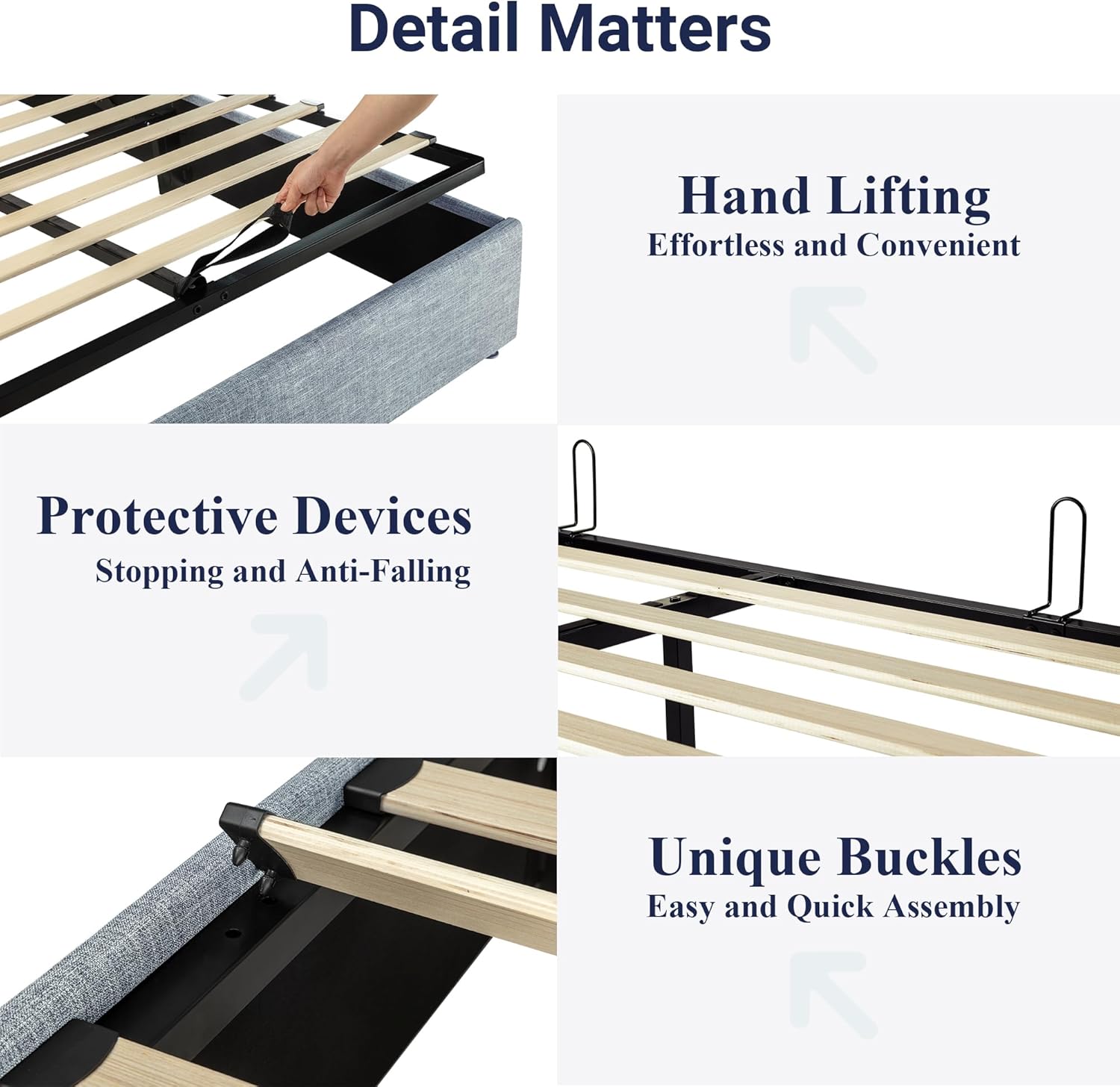 Allewie Queen Size Lift Up Storage Bed, Modern Wingback Headboard, Hydraulic Support, No Box Spring Needed, Grey Blue