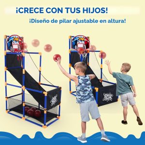 JOYIN Juego de baloncesto arcade con 4 bolas y aro para niños de 3 a 12 años de edad, juego deportivo en interiores y exteriores, fácil de instalar, bomba de aire incluida, ideal para competición