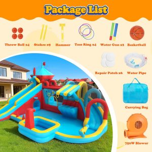 Casa inflable de rebote con tobogán, castillo de rebote grande 10 en 1 con soplador, salto, baloncesto, lanzamiento, juego de pelota, pared de escalada, castillo animoso para patio trasero familiar