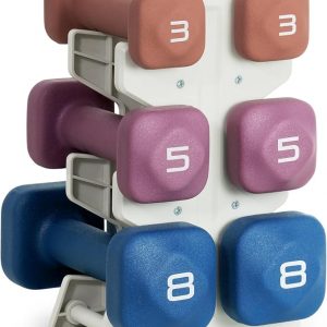 Tone Fitness Juego de mancuernas de neopreno con estante de almacenamiento, pesas de mano antideslizantes y antideslizantes para entrenamientos de gimnasio en casa | Opciones de 20 libras, 32 libras