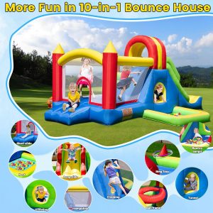 HuaKastro Large Bounce House for Big Kids – Inflatable Playground with Tall Slide, Climbing Wall, Water Pool, Bouncy Ball Pit, Tunnel, Ring Toss Cones, Perfect for Backyard Party Family Gatherings