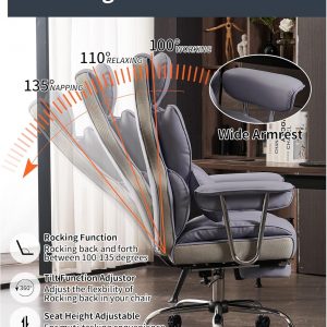 Efomao Big and Tall Office Chair 400LBS, Heavy Duty Executive Office Chair with Foot Rest, Home Office Desk Chairs, Purple Big Tall Computer Chairs
