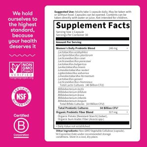 Probiotico Jardín de vida, suplemento para las mujeres, Formulado una vez al día, estabilizante para la mujer, recomendado por Doctores, para la salud digestiva y sin gluten, estable, 30 cápsulas