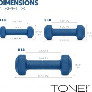 Tone Fitness Juego de mancuernas de neopreno con estante de almacenamiento, pesas de mano antideslizantes y antideslizantes para entrenamientos de gimnasio en casa | Opciones de 20 libras, 32 libras