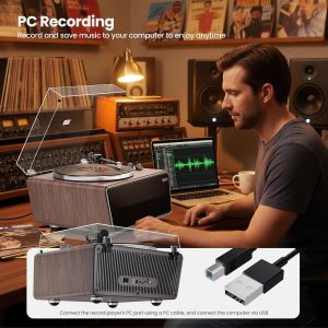 All in One Vinyl Record Player,Bluetooth Turntable Built in 4 Stereo Speakers Phono Preamp,High Fidelity Turntables for Vinyl Records with Magnetic Cartridge AT-3600L,2-Speed,33/45RPM,PC Recording