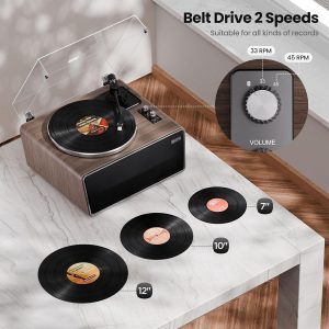 All in One Vinyl Record Player,Bluetooth Turntable Built in 4 Stereo Speakers Phono Preamp,High Fidelity Turntables for Vinyl Records with Magnetic Cartridge AT-3600L,2-Speed,33/45RPM,PC Recording