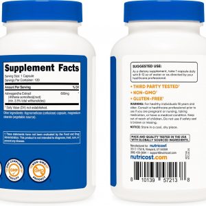 Nutricost Ashwagandha - Suplemento de hierbas de 600 mg, 120 cápsulas, vegetariano, sin OMG, sin gluten, raíz de Ashwagandha