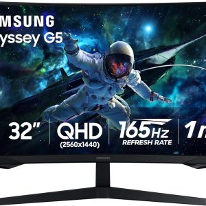 SAMSUNG 32" Odyssey G55C Series QHD 1000R Curved Gaming Monitor, 1ms(MPRT), HDR10, 165Hz, AMD Radeon FreeSync, Eye Care, Glare Free, Sharp Resolution LS32CG550ENXZA