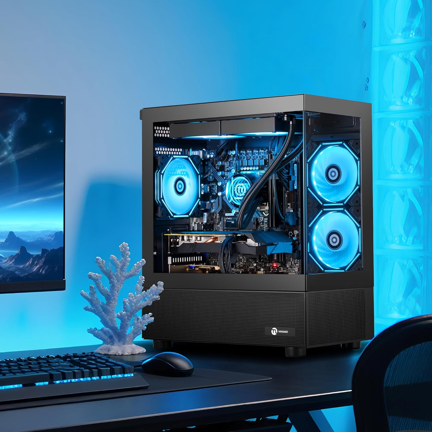 NINGMEI Supreme Master Gaming PC Desktop,AMD Ryzen 7 5700X 8 core 3.4GHz(up to 4.6GHz),GeForce RTX 5060 8GB,32GB DDR4 RAM 3200MHz,1TB NVME SSD,600W PSU,Windows 11 Home 64-bit,Black