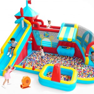 Casa inflable de rebote con tobogán, castillo de rebote grande 10 en 1 con soplador, salto, baloncesto, lanzamiento, juego de pelota, pared de escalada, castillo animoso para patio trasero familiar