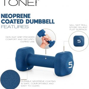 Tone Fitness Juego de mancuernas de neopreno con estante de almacenamiento, pesas de mano antideslizantes y antideslizantes para entrenamientos de gimnasio en casa | Opciones de 20 libras, 32 libras