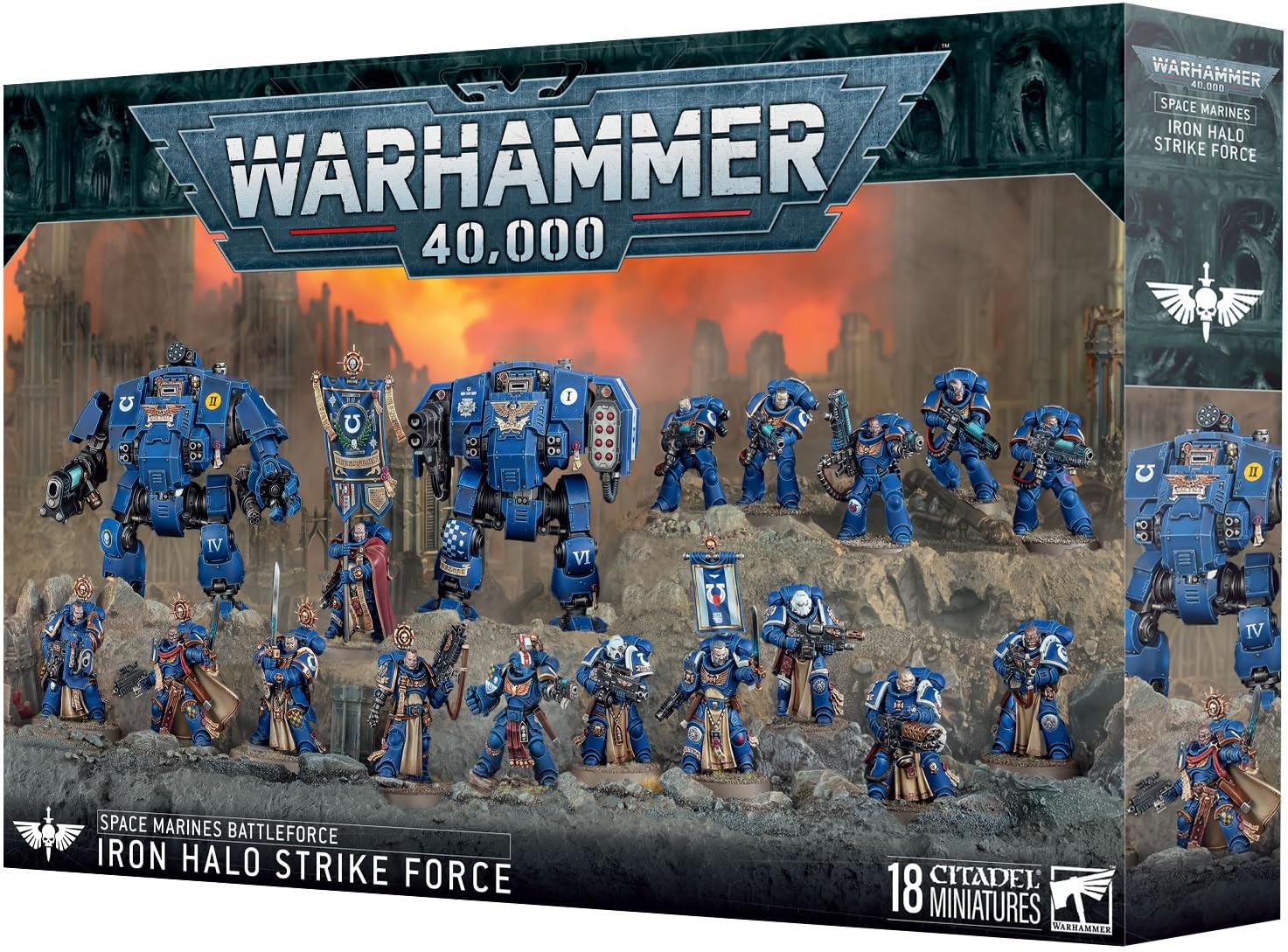Warhammer 40,000 Space Marines Battleforce: Iron Halo Strike Force | Captain, Lieutenant, Redemptor & Ballistus Dreadnoughts, Sternguard Veterans & Hellblasters | 18 Plastic Miniatures