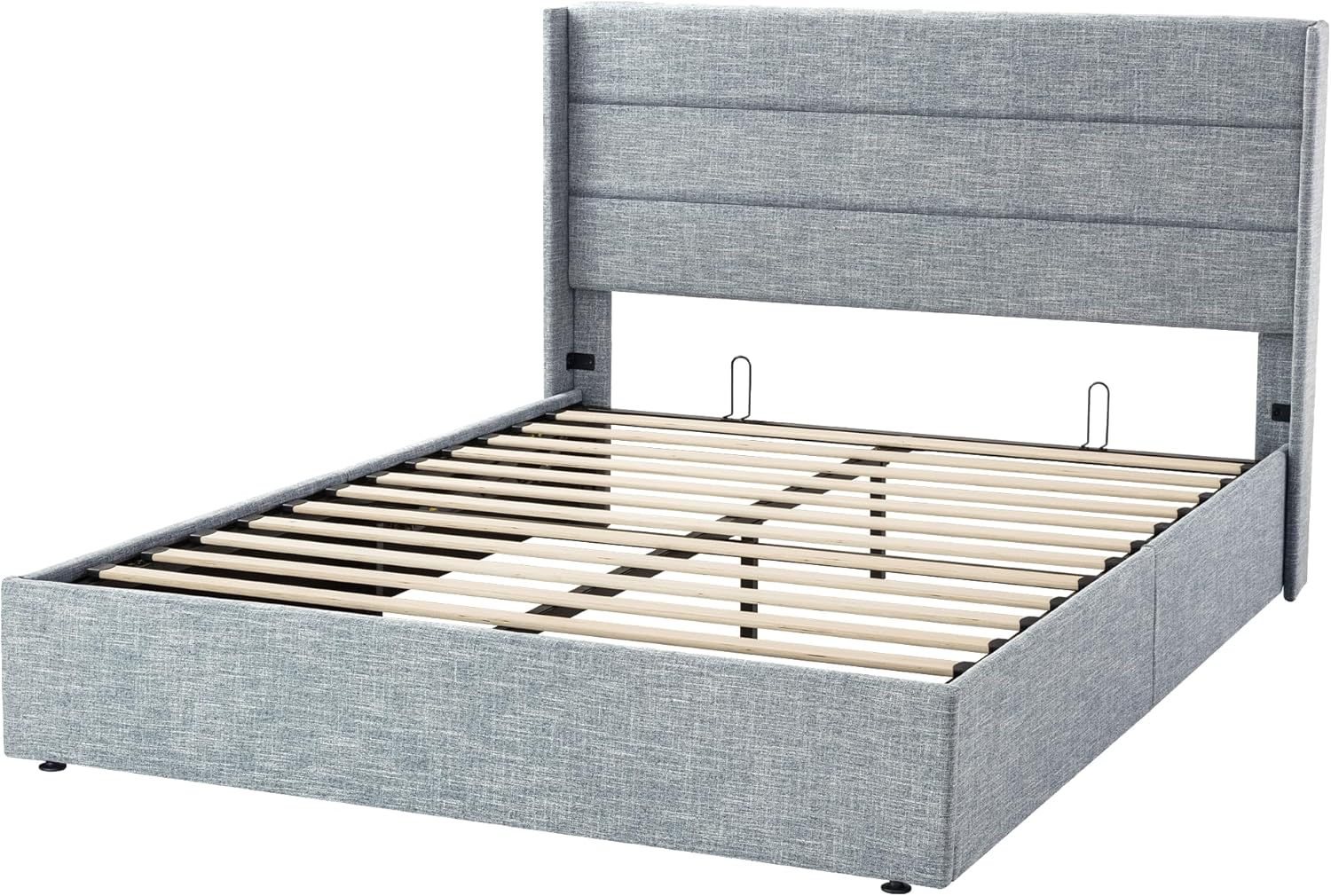 Allewie Queen Size Lift Up Storage Bed, Modern Wingback Headboard, Hydraulic Support, No Box Spring Needed, Grey Blue