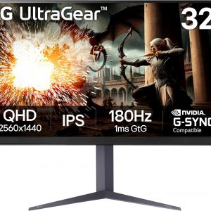 LG Monitor para juegos Ultragear QHD (2560x1440) de 32 pulgadas, 180 Hz, 1 ms, IPS, DisplayHDR 400, compatible con NVIDIA G-SYNC, AMD FreeSync, sincronización adaptativa VESA, HDR10, soporte de inclinación/altura/pivote, HDMI, DisplayPort, negro