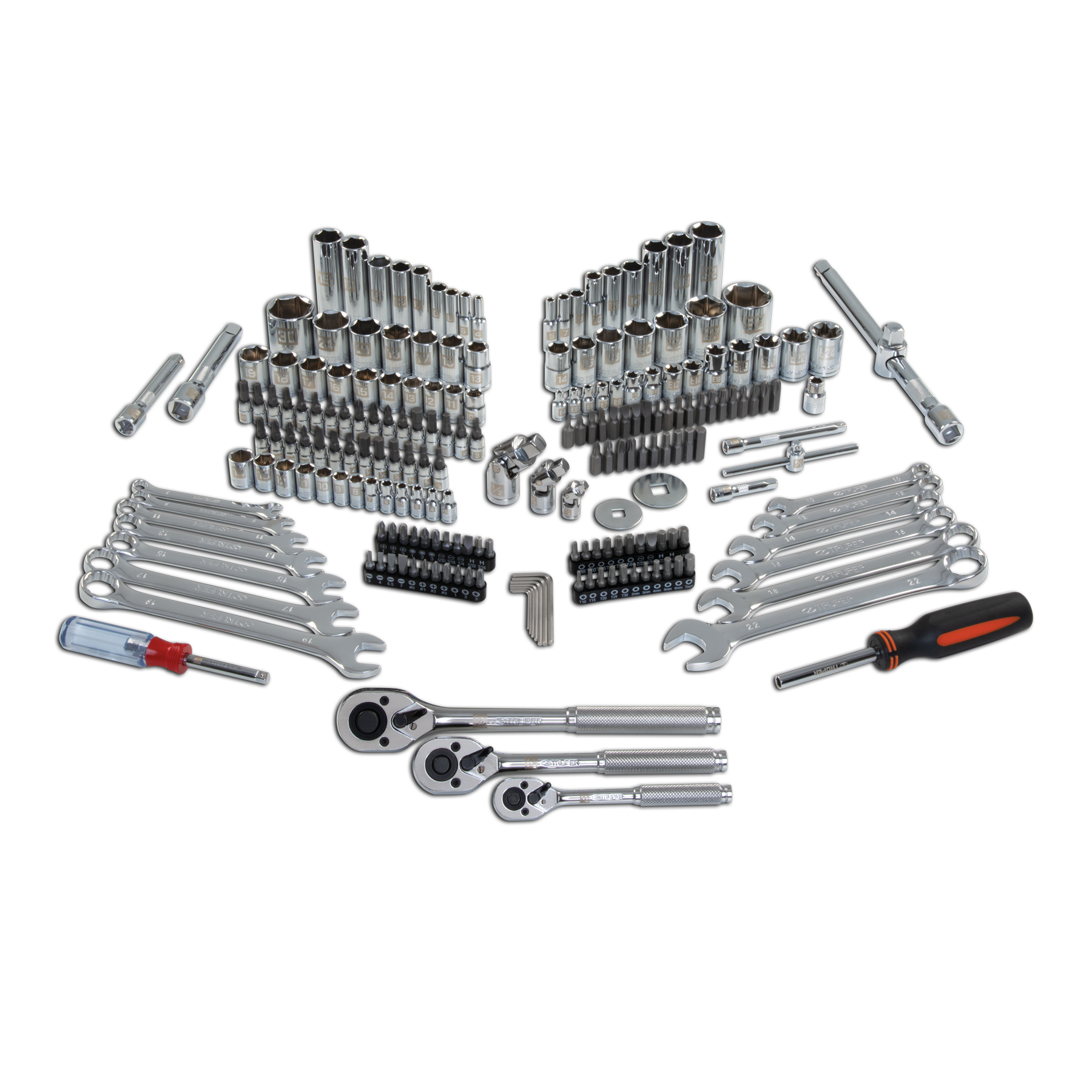 Juego de Herramientas Mecánicas 210 Piezas (1/4", 3/8", 1/2") Estándar y Milimétrico - Truper Profesional (JD-210MP)