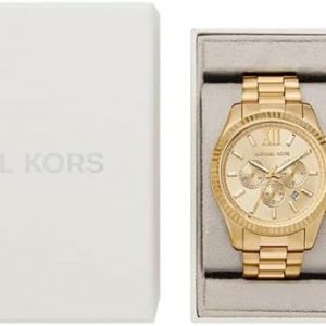 Michael Kors Lexington Three-Hand Gold-Tone Stainless Steel Bracelet Watch Gift Set (Model: MK4950SET)