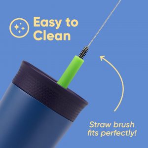 Owala Kids Insulation Stainless Steel Tumbler with Spill Resistant Flexible Straw, Easy to Clean, Kids Water Bottle, Great for Travel, Dishwasher Safe, 12 Oz, Navy and Blue (Home Base)