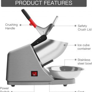 Máquina de hielo afeitado, máquina de cono de nieve, trituradora de hielo con hoja de acero inoxidable, eléctrica de cocina para hielo afeitado y cono de nieve (300 W, 2000 r/min), también