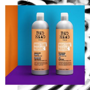 TIGI Bed Head - Juego de champú y acondicionador sin sulfato para cabello seco, cuidado del cabello maníaco de humedad con aceite de argán, 25.36 onzas líquidas, paquete de 2