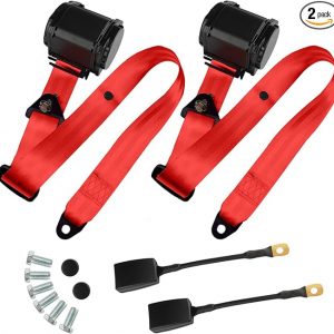 2 unidades de cinturón de seguridad universal de 3 puntos ajustables y retráctiles para Go Kart, club de carritos de golf, SUV, autos tipo minivan, UTV (Rojo)
