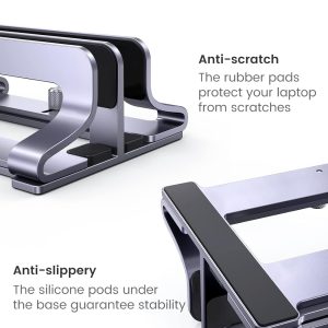 UGREEN - Soporte vertical para laptop de 2 ranuras para escritorio, compatible con MacBook Pro Air, Lenovo Ideapad, Surface Book, HP Notebook, Dell Chromebook de hasta 17,3 pulgadas, gris espacial