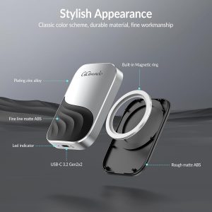 GiGimundo SSD magnético M20 de 512 GB, SSD portátil, aleación de zinc duradera, máximo 2000 MB/s para PC a través de USB-C 3.2 Gen 2x2, compatible con 15 Pro/15 Pro Max/16 Pro Max, Mac, tableta