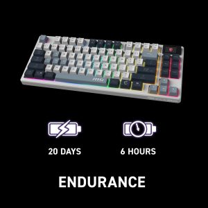 msi Forge GK600 TKL Wireless Sky - Mechanical Linear SWITCHES - Dye-Sublimated PBT Keycaps, Anti-Slip Base, RGB LED, USB 2.0, Bluetooth, 2.4 GHz - Tenkeyless