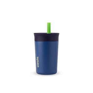 Owala Kids Insulation Stainless Steel Tumbler with Spill Resistant Flexible Straw, Easy to Clean, Kids Water Bottle, Great for Travel, Dishwasher Safe, 12 Oz, Navy and Blue (Home Base)