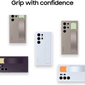 SAMSUNG Galaxy S24 Ultra Standing Grip Phone Case, Protective Silicone Cover with Hand Strap, Kickstand, Durable Design, Soft Touch, US Version, EF-GS928CLEGUS, Light Blue