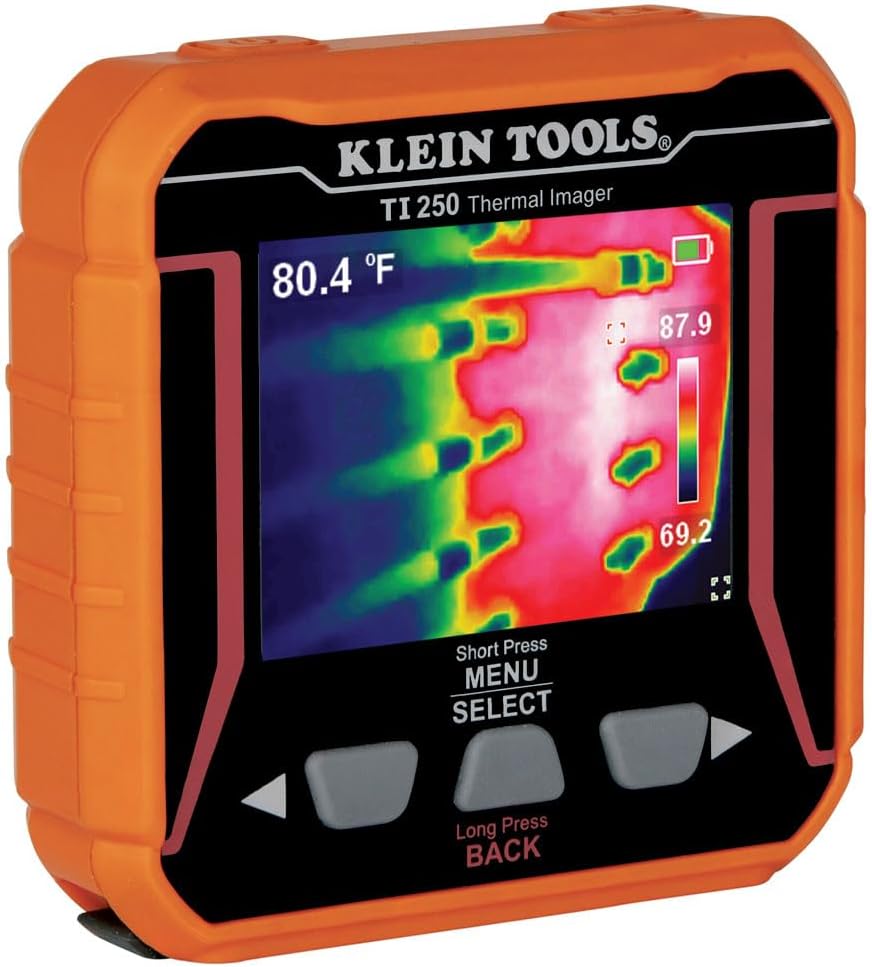 Klein Tools Cámara de imágenes térmicas recargable TI250, la cámara muestra más de 19,200 píxeles con 3 paletas de colores, puntos de temperatura alta/baja