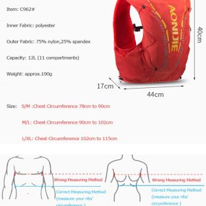 AONIJIE 12L Hombres Mujeres Correr Chaleco Pack Hidratación Mochila Deportes al Aire Libre Bolsa para Maratón Ciclismo Senderismo