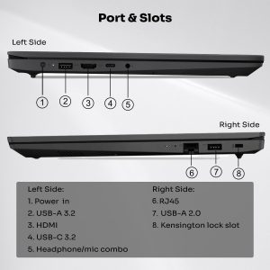 Lenovo V-Series V15 portátil de negocios, pantalla FHD de 15.6 pulgadas, AMD Ryzen 7 7730U, 16 GB de RAM, SSD de 512 GB, teclado numérico, HDMI, RJ45, cámara web, Wi-Fi, Windows 11 Pro, negro