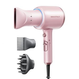 Wavytalk - Secador de pelo iónico con difusor y peine para cabello rizado; ligero y silencioso; de secado rápido,1875 W, con tecnología cerámica, 3 accesorios; para todo tipo de cabello, color rosa