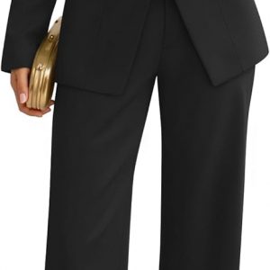 ZESICA Conjunto de trajes de dos piezas de primavera 2026 para mujer, casual, de negocios, de manga larga, chaqueta, pantalones de pierna ancha, conjuntos de trabajo