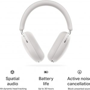 Sonos Ace | Noise Cancelling Wireless Over-Ear Headphones with Bluetooth, 30-Hour Battery Life, Spatial Audio, Dolby Atmos, Dynamic Head Tracking - White