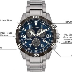 Citizen Men's Eco-Drive Sport Casual Brycen Chronograph Watch, Super Titanium™, Perpetual Calendar, Tachymeter 12/24 Hour Time, Alarm