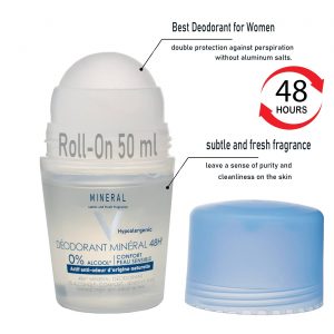 Mineral 48H Aluminum Free Deodorant, Roll-On 50 ml Deo | 15 Minerals of Volcanic Water For Anti-Odor Efficiency Up to 48 Hours