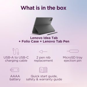 Lenovo Idea Tab - College Tablet - 11″ 2.5K IPS Touchscreen Display - 90Hz - MediaTek Dimensity 6300-8 GB Memory - 256 GB Storage - Integrated Arm Mali-G57 MC2 - Lenovo Tab Pen and Folio Case