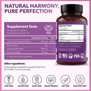 Intimate Rose Suplemento de Myo-Inositol y D-Chiro Inositol para Mujeres - Equilibrio Hormonal y Soporte Ovárico para Mujeres - Relación Ideal 40:1, Vitamina D3 + Ashwagandha