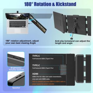 KEFEYA Laptop Screen Extender, 14" FHD 1080P IPS Laptop Monitor Extender Dual Screen, Portable Monitor for Laptops 13-17" with USB-C/HDMI Port, Plug n Play for Windows/Mac/Android/Switch/PS5
