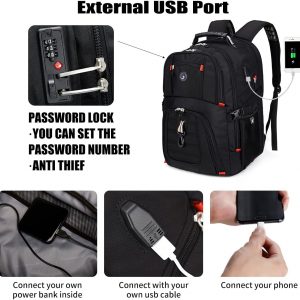 SHRRADOO Mochila de viaje extra grande para laptop de 50L con puerto de carga USB, mochila de universidad y escuela secundaria aprobada por aerolíneas, bolsa de trabajo empresarial que cabe